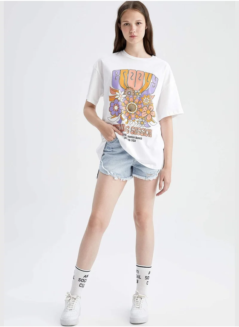 DeFacto Oversized Short Sleeve Floral Print T-Shirt