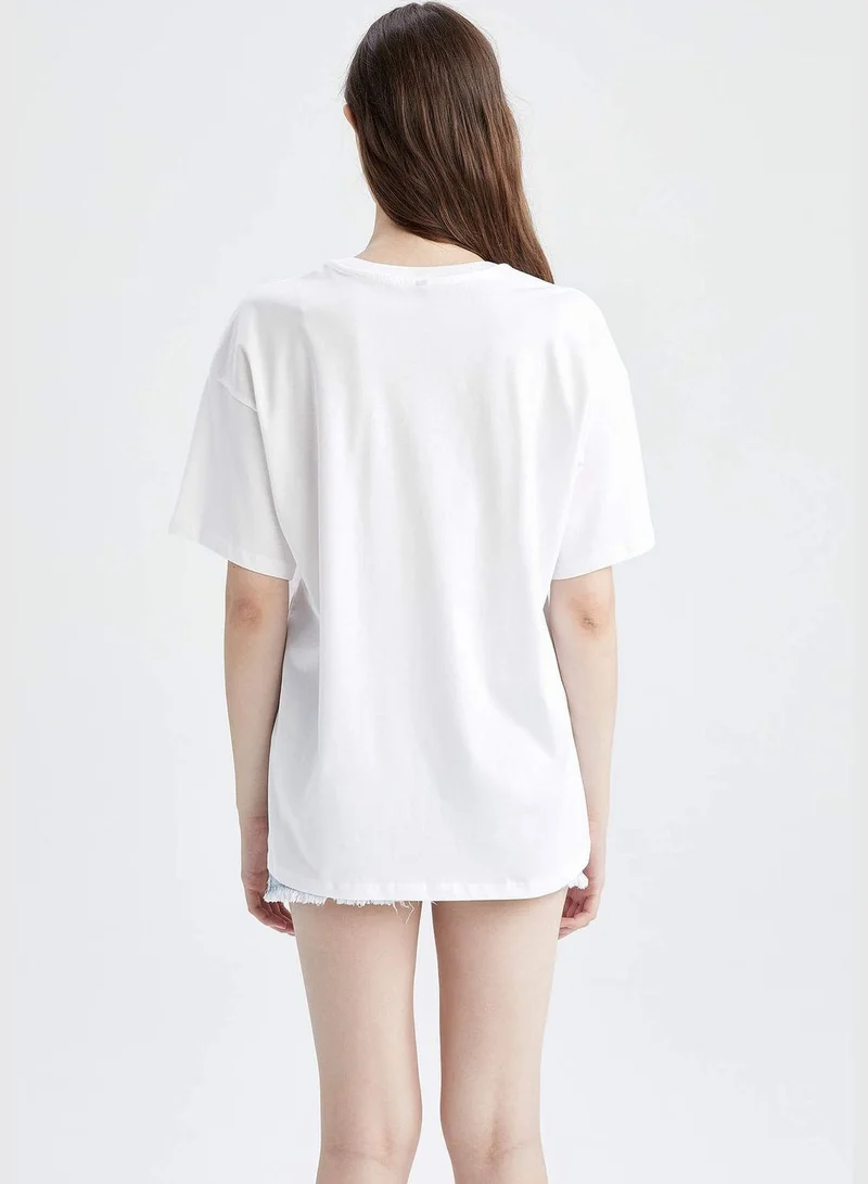 ديفاكتو Oversized Short Sleeve Floral Print T-Shirt