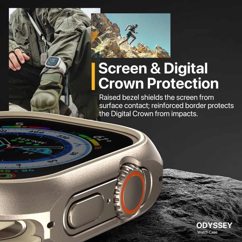 MAGEASY Aircraft-Grade Aluminum Rugged Case for Apple Watch Ultra 3, Ultra 2, Apple Watch Ultra 49mm | 2 in 1 Metal Hard Shell with Shockproof Inner Bumper for Max Protection, Odyssey - Titanium - Image 4
