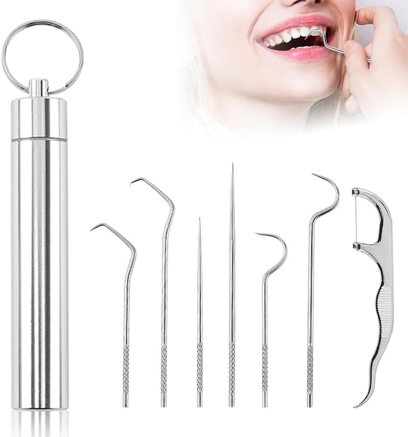 Paporich Stainless Steel Toothpick Set, Reusable Portable Metal Toothpick with Holder, Multipurpose Dental Picks for Teeth Cleaning Dental Tools for Traveling, Picnic, Camping. (7PCS) - Image 1