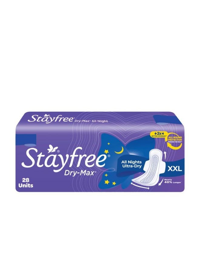 Stayfree - Dry Max All Night XL Dry Cover Sanitary Pads For Women With Wings, 28 Pads - Image 1