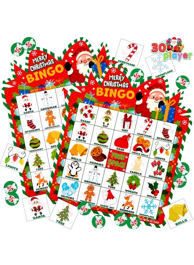 JOYIN 30 Players Christmas Bingo Cards, Xmas Bingo Game for Kids Family Activities, Holiday Winter Bingo Cards for Party Card Games, School Classroom Indoor Party Games - Image 1