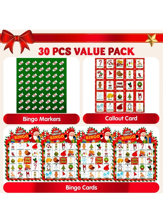 JOYIN 30 Players Christmas Bingo Cards, Xmas Bingo Game for Kids Family Activities, Holiday Winter Bingo Cards for Party Card Games, School Classroom Indoor Party Games - Image 2