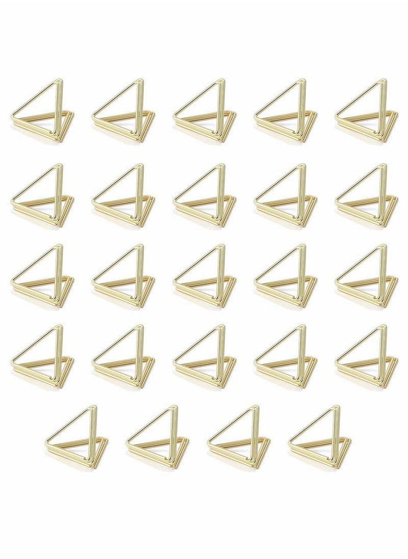 SYOSI ELECDON Place Card Holders, Triangle Shape Table Card Holders Photo Holder Pictures Stand Clips for Place Cards Weddings Anniversary Party Office Desk Name, Gold 24 Pack  - Image 1