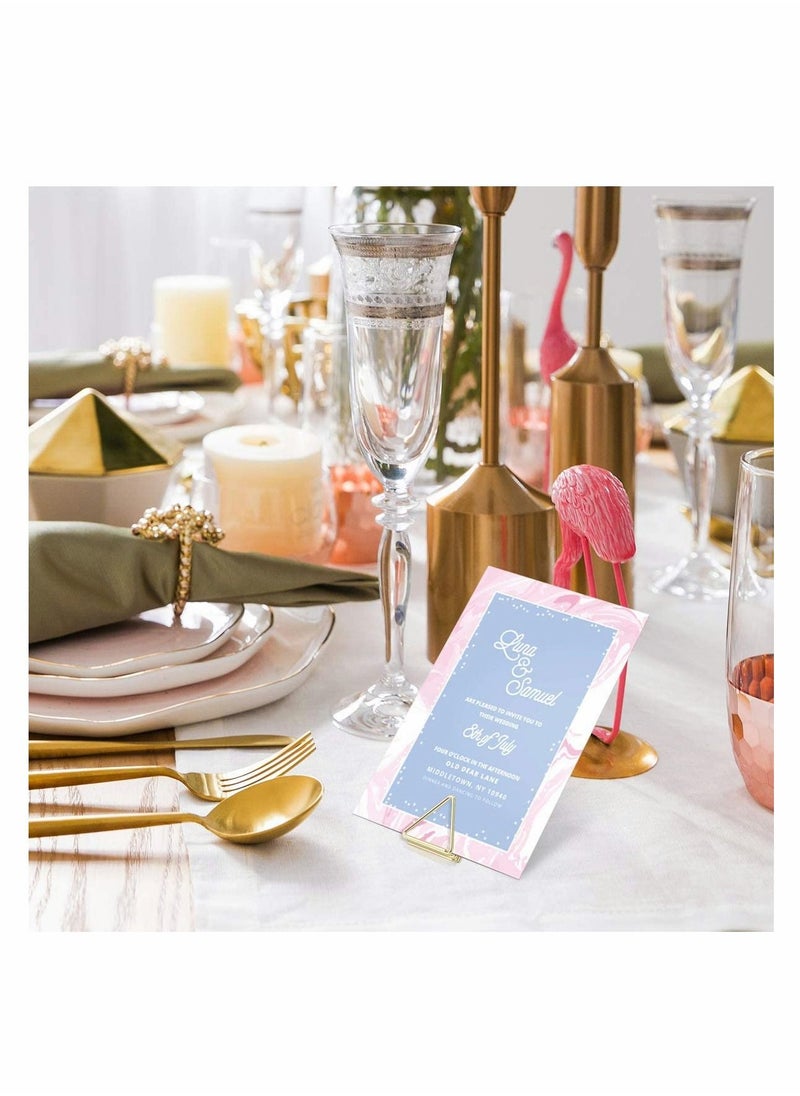 SYOSI ELECDON Place Card Holders, Triangle Shape Table Card Holders Photo Holder Pictures Stand Clips for Place Cards Weddings Anniversary Party Office Desk Name, Gold 24 Pack  - Image 4