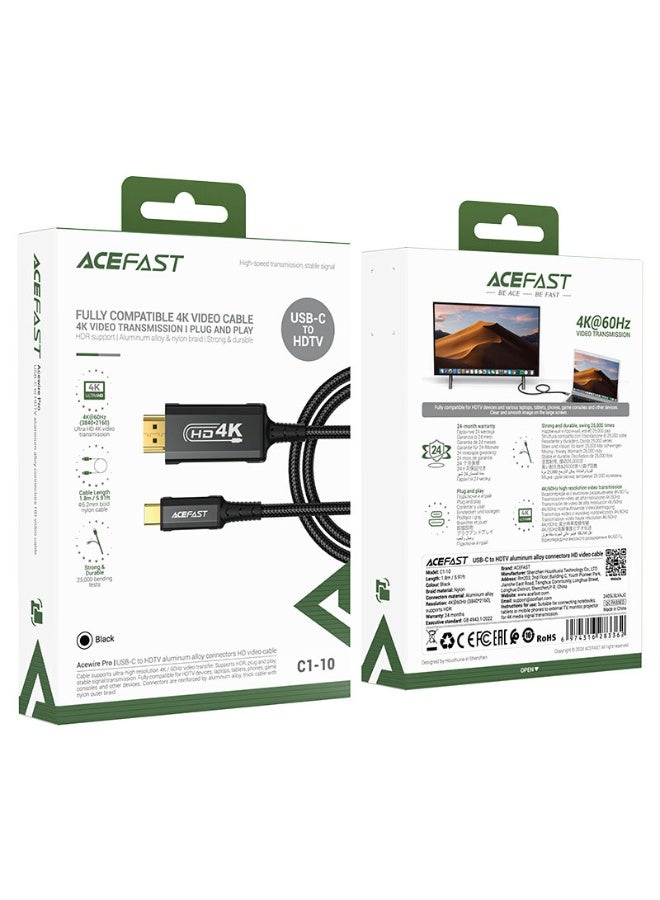 ACEFAST HD Video Cable C1-10 USB-C to HDTV 4K, 4K@60Hz HDR, Aluminum Alloy & Nylon Braided, 1.8m Length - Black - Image 5