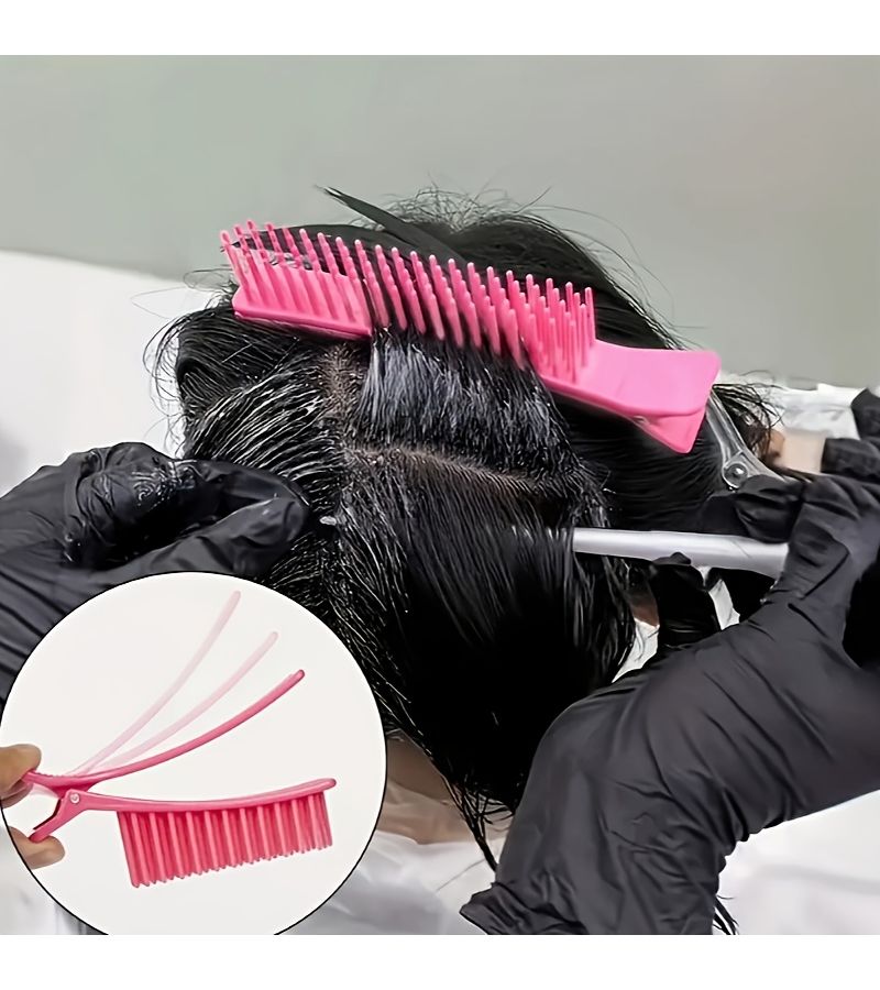 Pink Hair Dyeing Clip Set Multi Functional Styling Bangs Comb Durable Non Slip Hairdressing Tool - Image 3