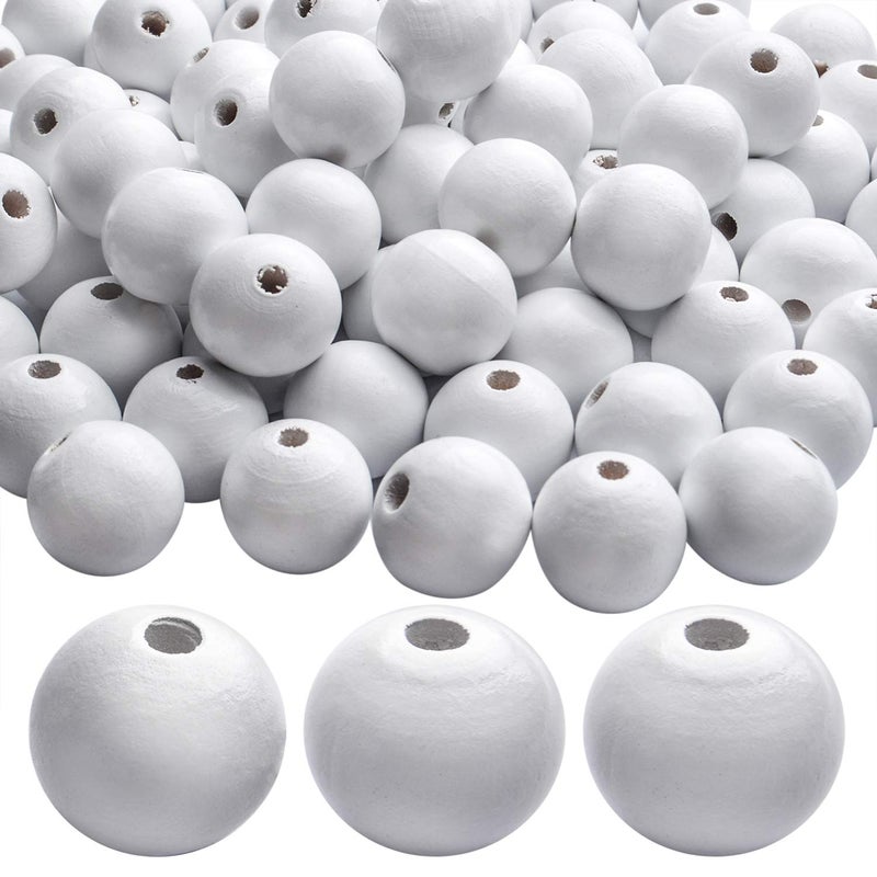 Aylifu White Wooden Beads 100pcs 20mm Round Wooden Beads with 45mm Large Hole for DIY Crafts Handmade Decorations Jewelry Making