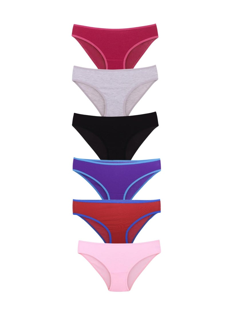 Kalia Pack of 6 Plain Cotton Bikini Panties for Women  - Image 1