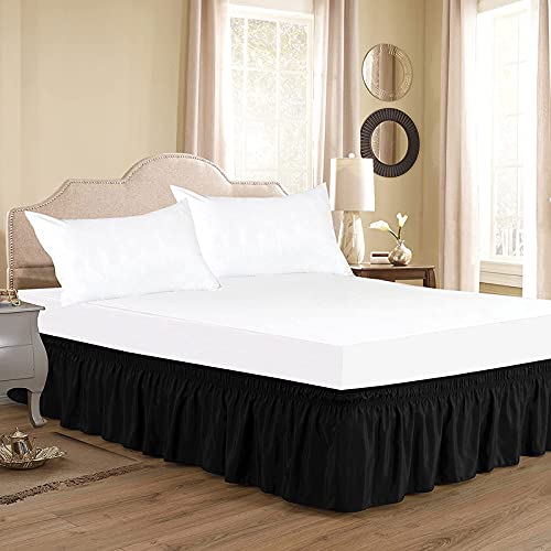 YRM Bedding's Black Bed Skirt Wrap Around 600 Microfiber with Easy Fit with 15 Inch Tailored Drop Shrinkage and Fade Resistant with Microfiber 15 Bed Skirt Double Bed 48 x 72 - Image 1