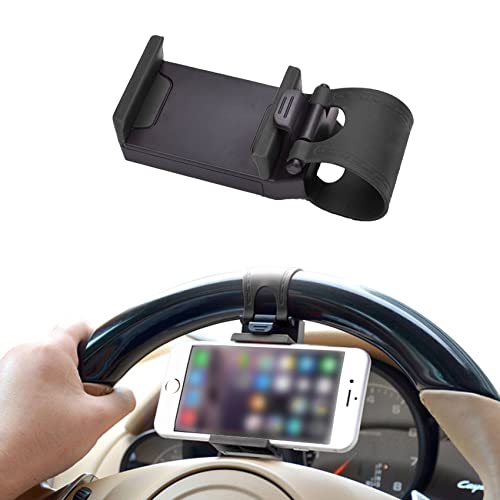 HAOBO Car Phone Holder - Adjustable Car Cradle, Steering Wheel Phone Mount, Universal Mobile Phone Mount, Hands Free Automobile Cell Phone Holder for Most Steering Wheels (Black) - Image 1