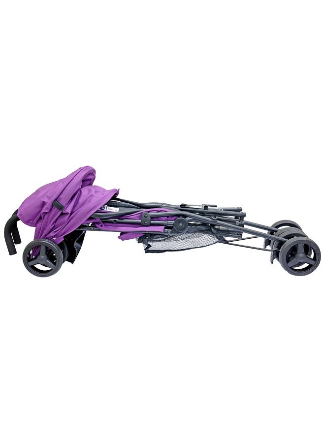 Nurtur Leo Travel Lightweight Stroller Pro – Compact Fold, Adjustable and removable Sun Canopy, Portable Buggy for Toddlers 6-36 Months, Easy Fold, Shopping Basket, 5 point Harness, Padded seat & Backrest, Swivel front wheels with lock  - Purple - Image 3