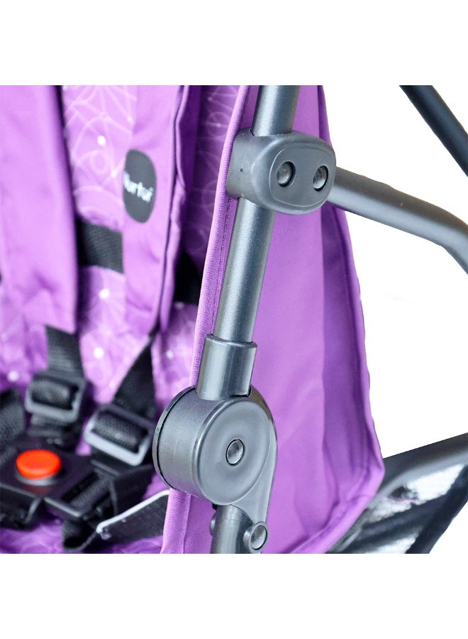 Nurtur Leo Travel Lightweight Stroller Pro – Compact Fold, Adjustable and removable Sun Canopy, Portable Buggy for Toddlers 6-36 Months, Easy Fold, Shopping Basket, 5 point Harness, Padded seat & Backrest, Swivel front wheels with lock  - Purple - Image 5