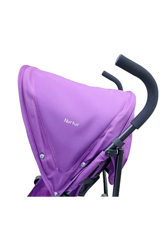 Nurtur Leo Travel Lightweight Stroller Pro – Compact Fold, Adjustable and removable Sun Canopy, Portable Buggy for Toddlers 6-36 Months, Easy Fold, Shopping Basket, 5 point Harness, Padded seat & Backrest, Swivel front wheels with lock  - Purple - Image 4