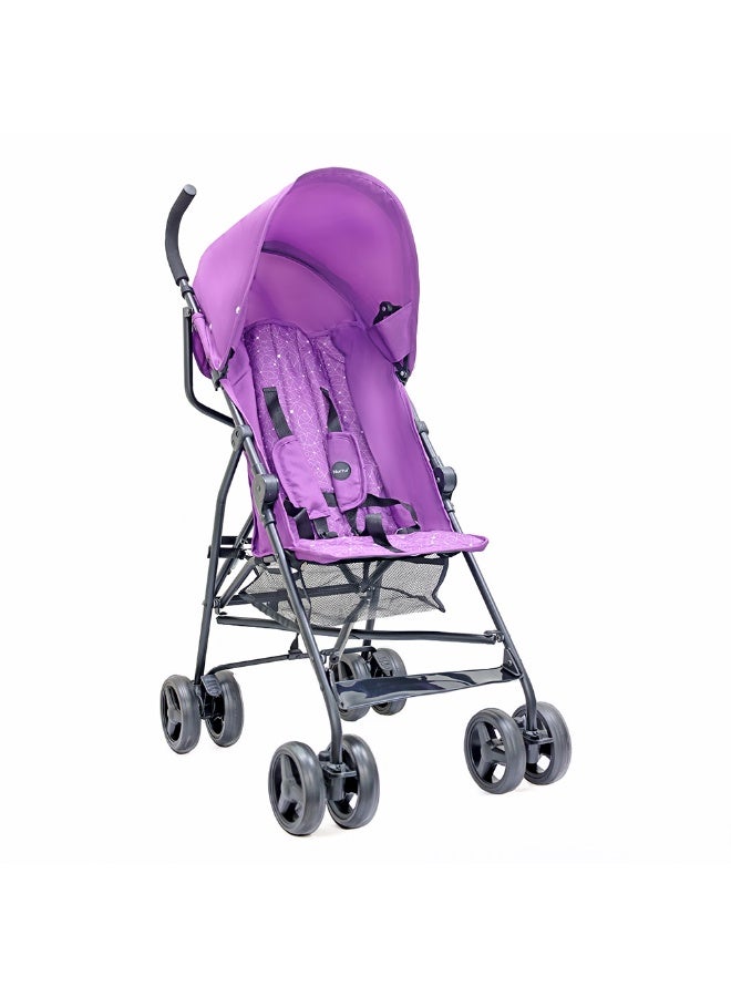 Nurtur Leo Travel Lightweight Stroller Pro – Compact Fold, Adjustable and removable Sun Canopy, Portable Buggy for Toddlers 6-36 Months, Easy Fold, Shopping Basket, 5 point Harness, Padded seat & Backrest, Swivel front wheels with lock  - Purple - Image 1