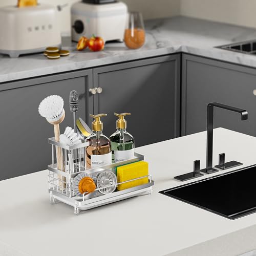 Cisily Stainless Steel Kitchen Sink Caddy Organizer, Sponge Holder for Sink Rustproof, Non-Slip Soap Dish Dispenser Brush Holder Storage, Home & Kitchen Essentials Accessories - Image 5