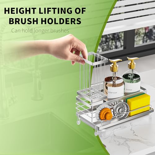 Cisily Stainless Steel Kitchen Sink Caddy Organizer, Sponge Holder for Sink Rustproof, Non-Slip Soap Dish Dispenser Brush Holder Storage, Home & Kitchen Essentials Accessories - Image 4