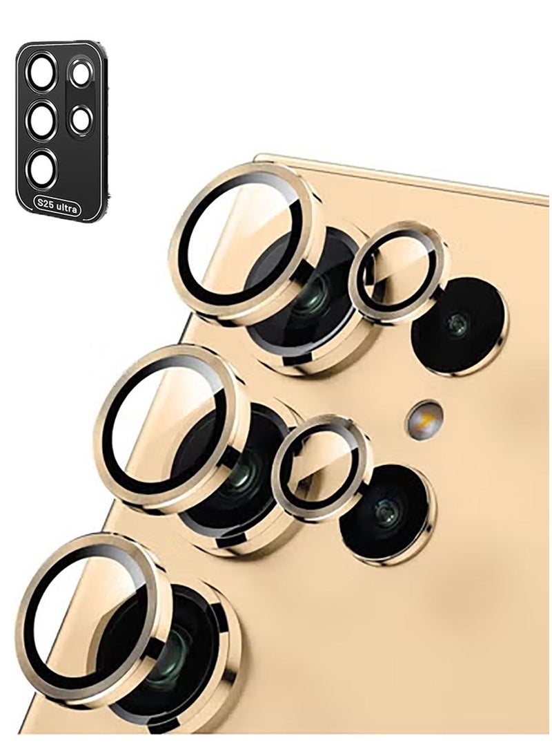(3+2PCS) واقي عدسة الكاميرا لجهاز سامسونج جالاكسي S25 ألترا 5G، غطاء عدسة كاميرا زجاج مقسى 9H، حلقة معدنية فردية [صينية تركيب][أداة إزالة][متوافق مع الجراب] - ذهبي - Image 1