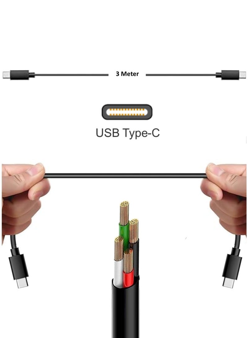 فوجيشكا كابل ثندربولت بطول 3 متر – من نوع USB-C إلى USB-C – شحن سريع حتى 100 واط – متوافق مع ماك بوك إير، جالاكسي، Apple TV وغيرها – أسود  - Image 3