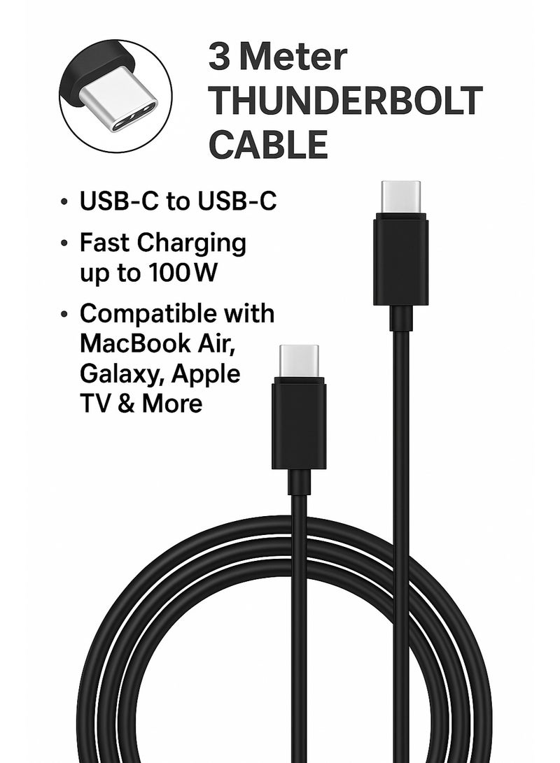 فوجيشكا كابل ثندربولت بطول 3 متر – من نوع USB-C إلى USB-C – شحن سريع حتى 100 واط – متوافق مع ماك بوك إير، جالاكسي، Apple TV وغيرها – أسود  - Image 2
