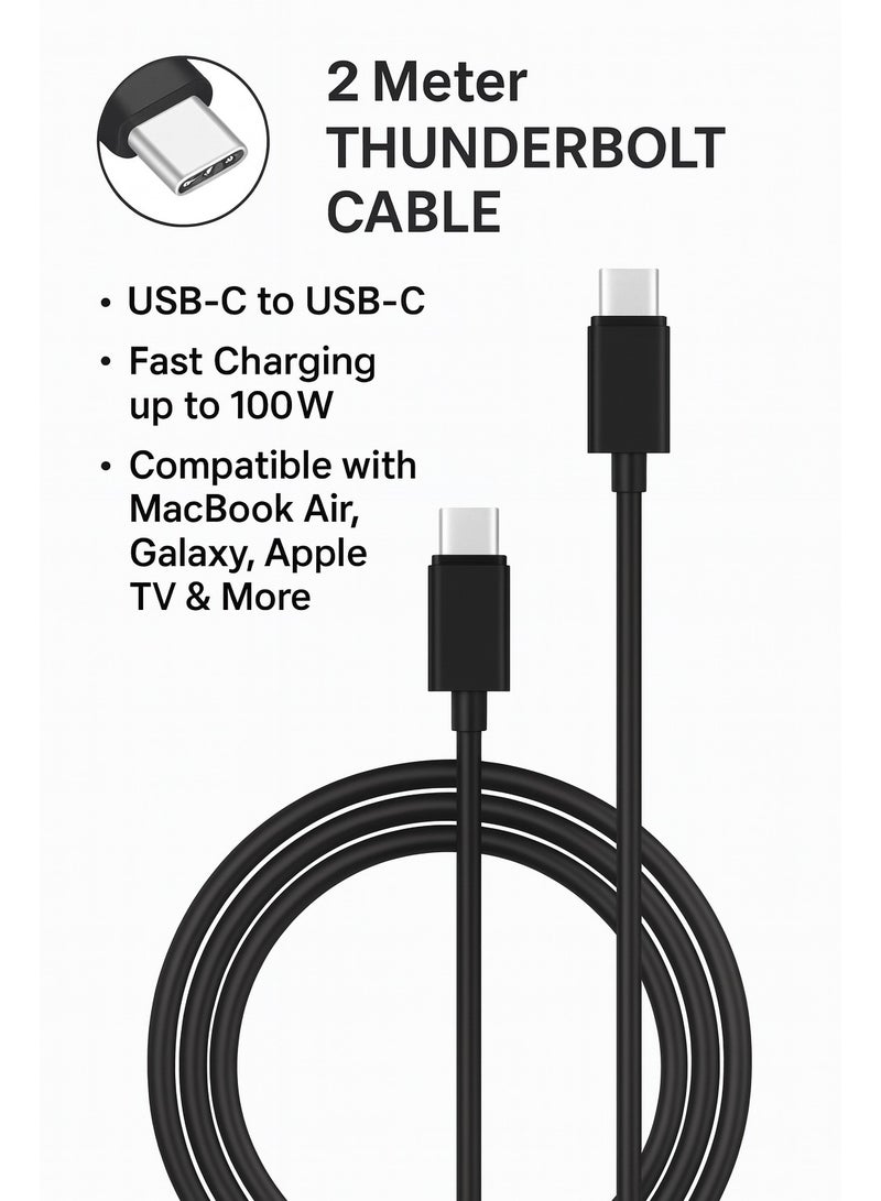 فوجيشكا كابل ثندربولت بطول 2 متر – من نوع USB-C إلى USB-C – شحن سريع حتى 100 واط – متوافق مع ماك بوك إير، جالاكسي، Apple TV وغيرها – أسود - Image 2