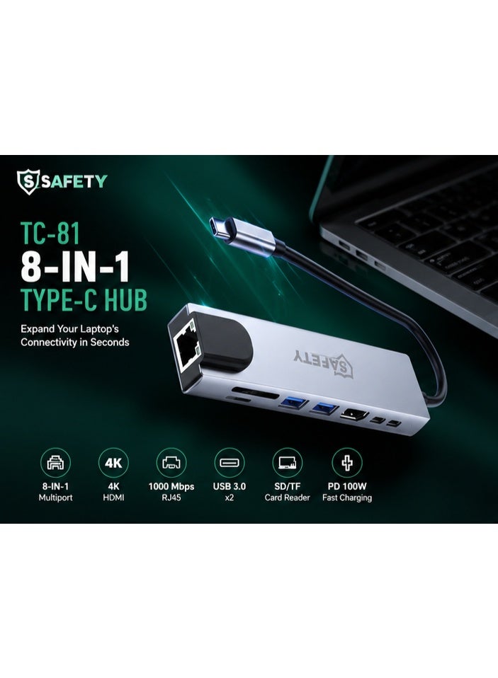 سيفتي موزع يو إس بي سي 8 في 1 طراز TC-81 من Safety لهواتف ولابتوب - Image 3