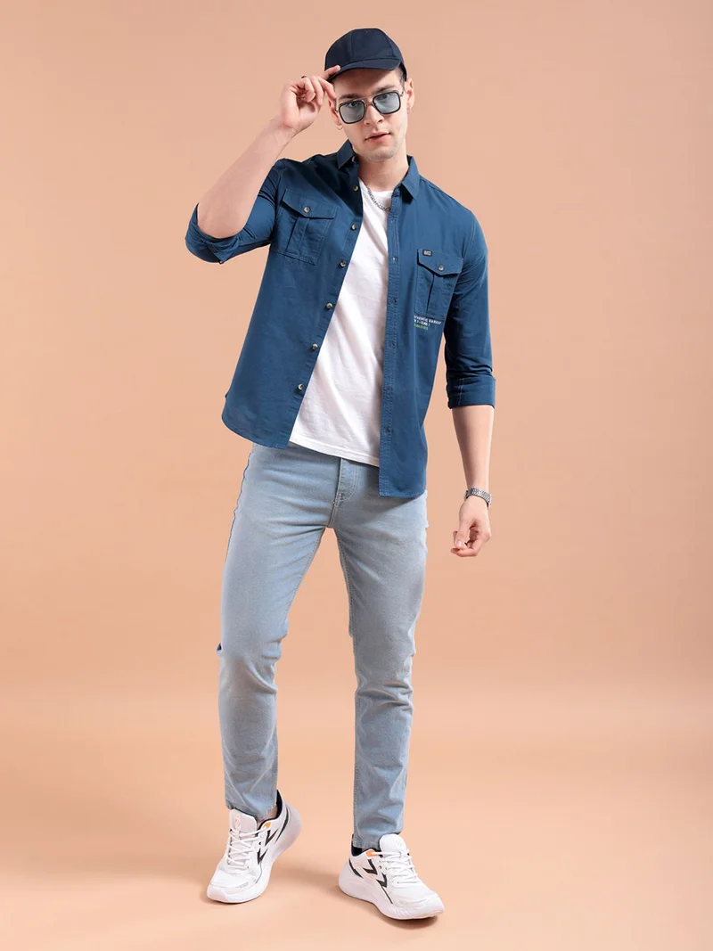 The Indian Garage Co Men Slim Fit Solid Full Sleeves Cutaway Collar Casual Shirt