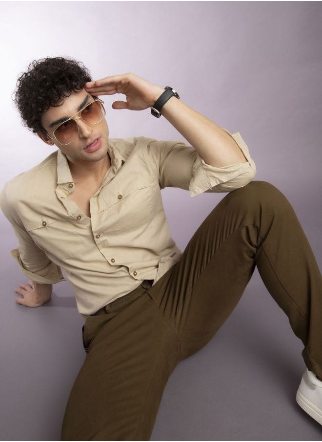 The Indian Garage Co Men Slim Fit Solid Full Sleeves Cutaway Collar Casual Shirt  - Image 4