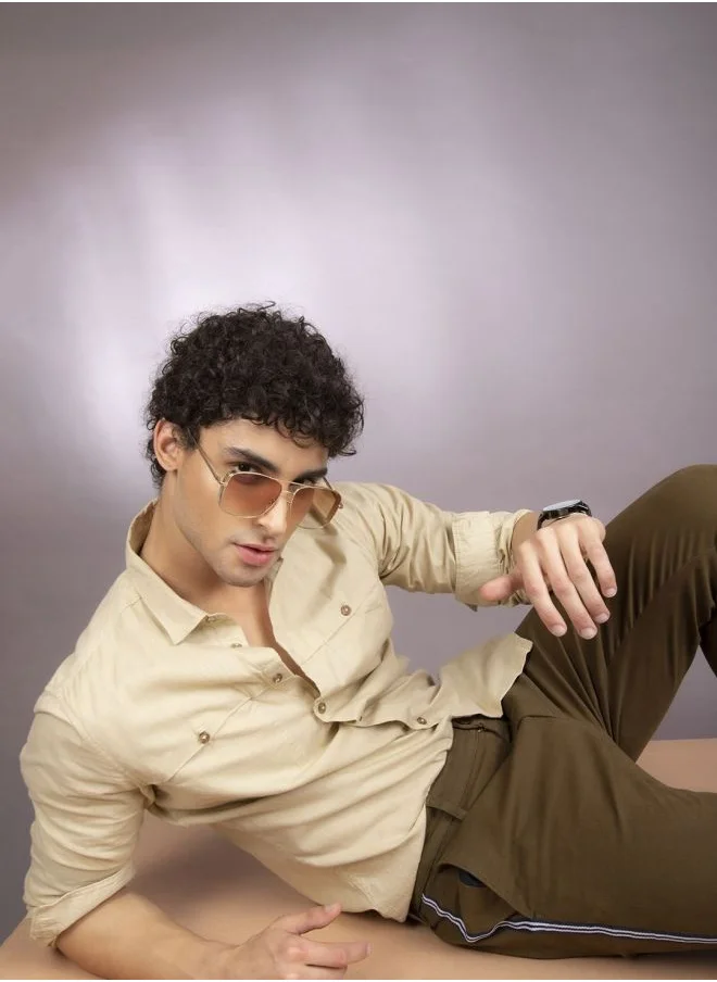 شركة المرآب الهندية Men Slim Fit Solid Full Sleeves Cutaway Collar Casual Shirt