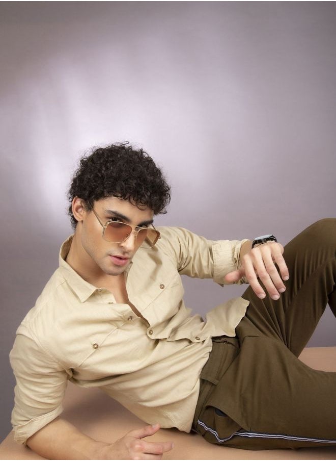 The Indian Garage Co Men Slim Fit Solid Full Sleeves Cutaway Collar Casual Shirt  - Image 1