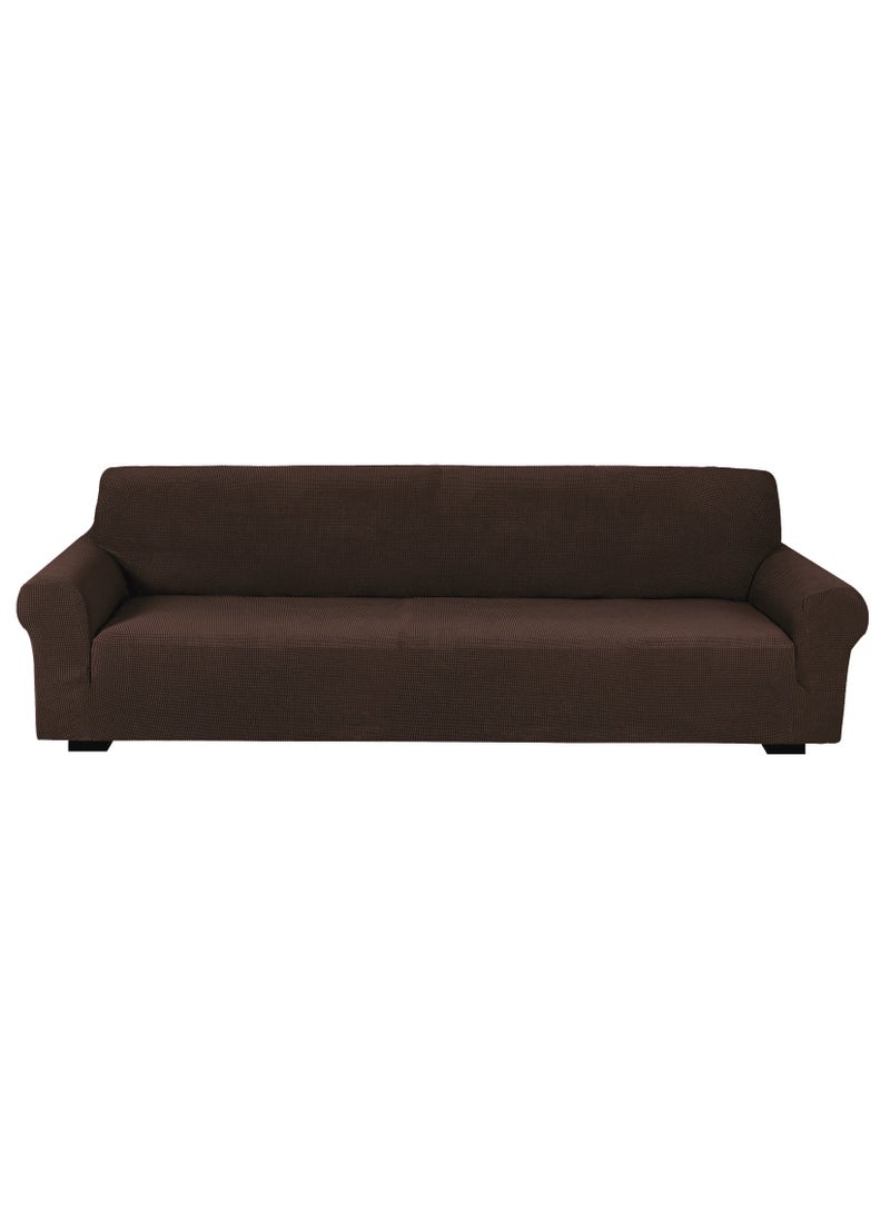 Fabienne Stretch Fit 4-Seater Sofa Cover Soft Brushed Fabric Couch Cover Exquisitely Full Coverage Furniture Protector Slipcover Four Seater Fits on Standard and Recliner Sofa 235-300cm Size Brown - Image 2