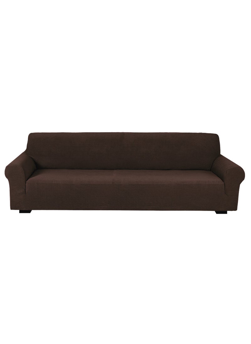 Fabienne Stretch Fit 4-Seater Sofa Cover Soft Brushed Fabric Couch Cover Exquisitely Full Coverage Furniture Protector Slipcover Four Seater Fits on Standard and Recliner Sofa 235-300cm Size Brown  - Image 1