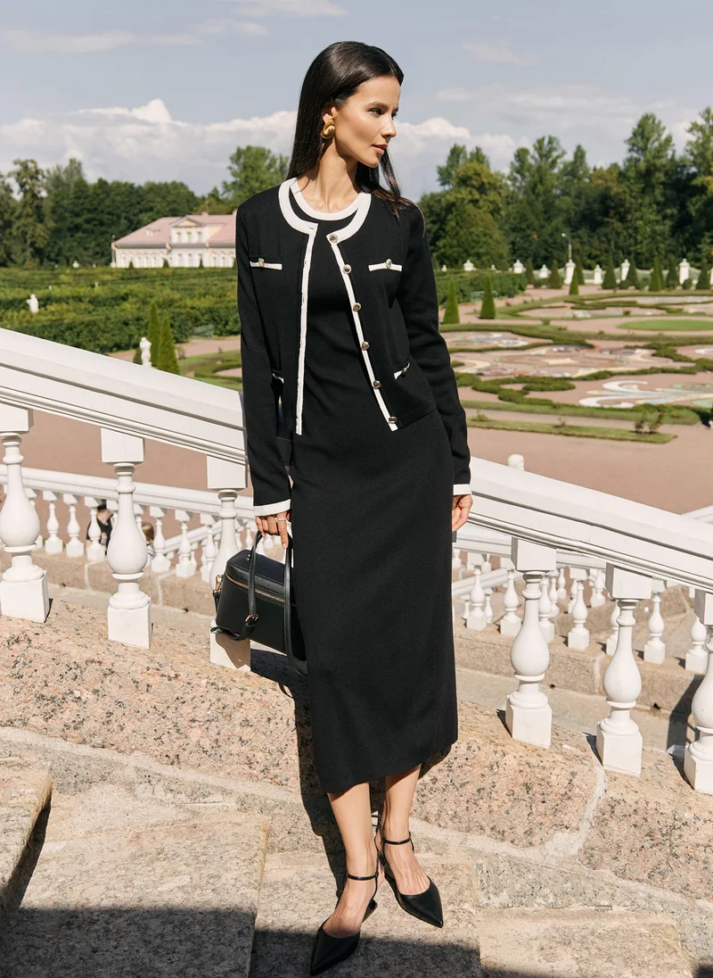 Lichi Sleeveless knitted midi dress with contrasting details