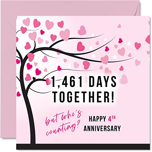 Stuff4 Funny Linen Anniversary Card for Wife or Husband - 1461 Days Together - I Love You Gifts, Happy 4th Wedding Anniversary Cards for Partner, 5.7 x 5.7 Inch Greeting Cards for Fourth Anniversaries - Image 1