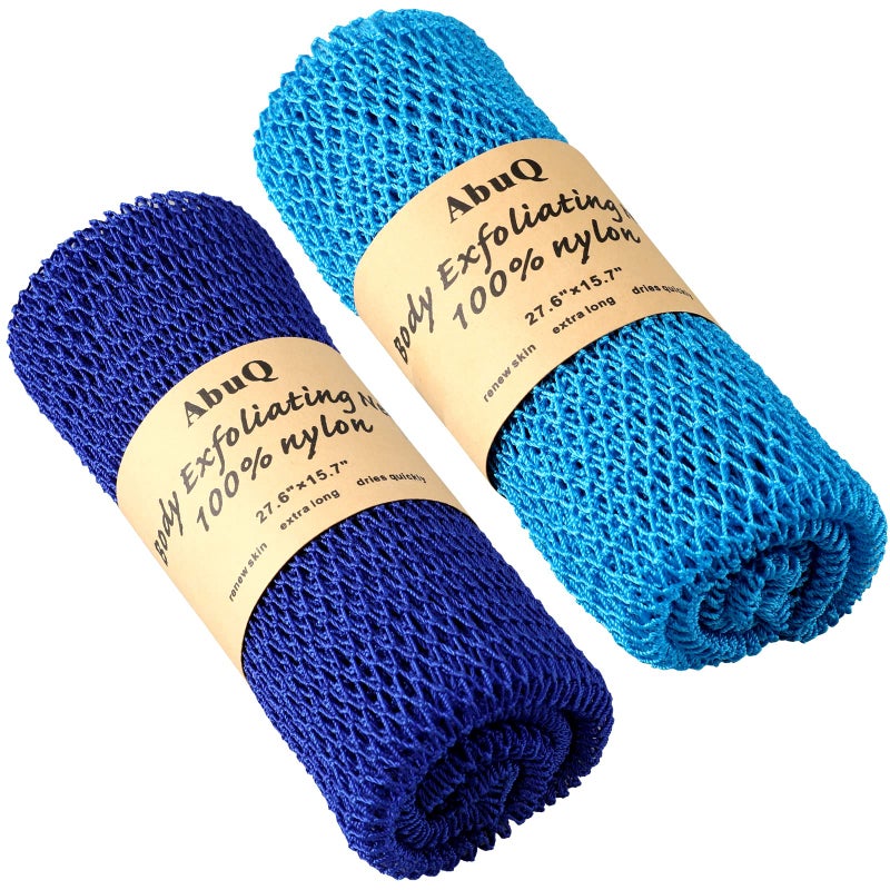 AbuQ 2 Pieces African net Sponge for exfoliating,African exfoliating net, African wash net, African Ghana Sapos scrubbing washcloth rag for Smoother Skin and Daily use,Blue-Blue - Image 1