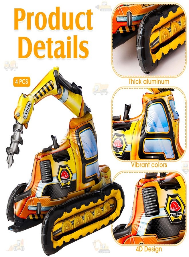 Simgoing 4 Pcs Self Standing 4D Foil Construction Balloons Birthday Party Supplies, Large Excavator Vehicle Dump Truck Mixer Truck Balloons for Kids Boys Construction Birthday Party Decorations - Image 3