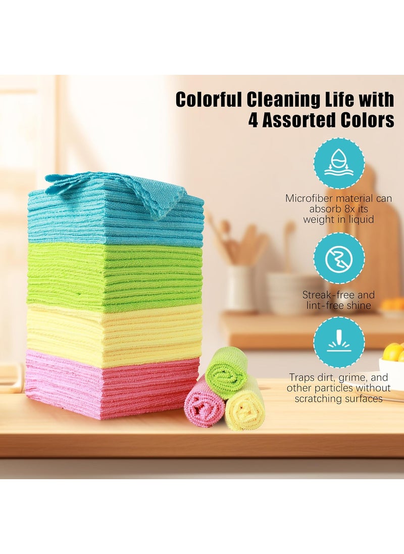MOONQUEEN MOONQUEEN 12 Pack Microfiber Cleaning Cloth  Reusable Cleaning Rag Fast Drying Cleaning Towels12X12 GreenBlueYellowPink  - Image 4