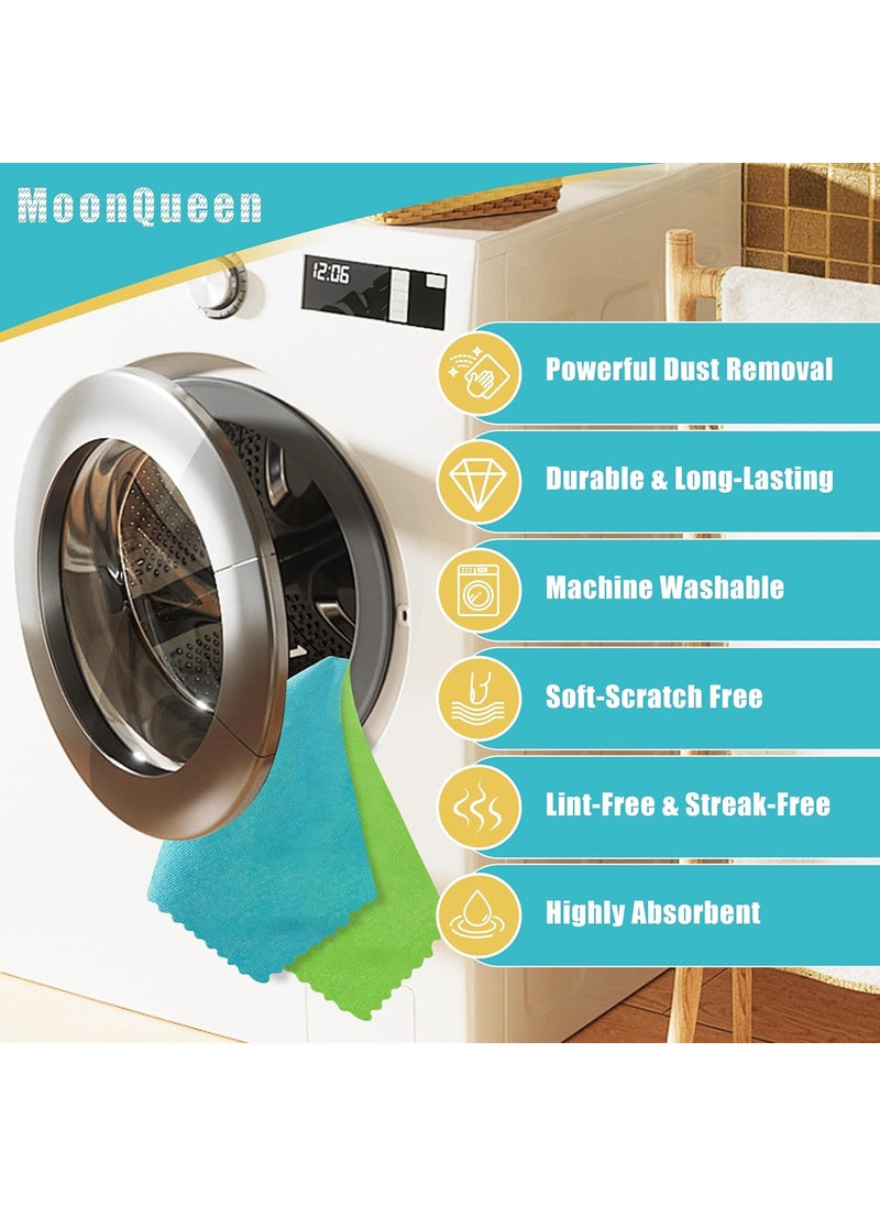 MOONQUEEN MOONQUEEN 12 Pack Microfiber Cleaning Cloth  Reusable Cleaning Rag Fast Drying Cleaning Towels12X12 GreenBlueYellowPink  - Image 3
