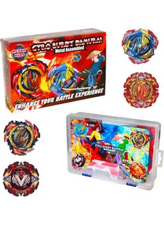 GYRO BURST SAMURAI Gyro burst samurai metal assembled set of 4 spinning top with launcher 2-way, bey battling top for boys with box, gyro spinner burst combat fighting toy, kids battle toys for competition - Red  - Image 1