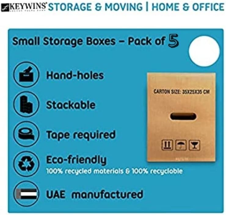 KEYWINS ® 3 Ply Storage Boxes H35 x W35 x D25cm Pack Of 5 Pieces With 5 pices (Sticker Caer) With Handles-Carton cardboard box for Moving And Backing And Shipping And Archive -100% Recyclable (Brown) - Image 2