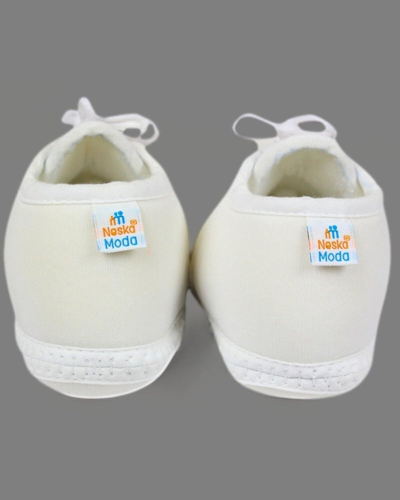 Neska Moda 6 To 12 Months Baby Boys & Baby Girls Cute Soft Cotton Pre-Walker Lace Booties (White)-BT2157 - Image 2