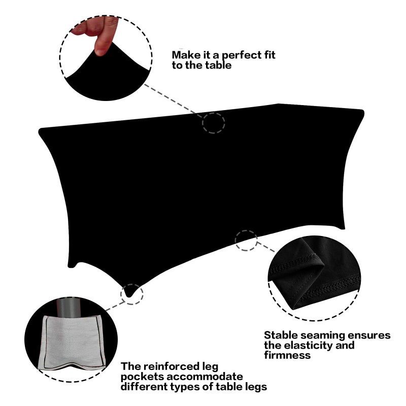 IVAPUPU 2 Pack 4FT Table Cloth for Rectangular Fitted Events Stretch Black Table Covers Washable Table Cover Spandex Spring Tablecloth Table Protector for Party  Wedding  Cocktail  Banquet  Festival - Image 2