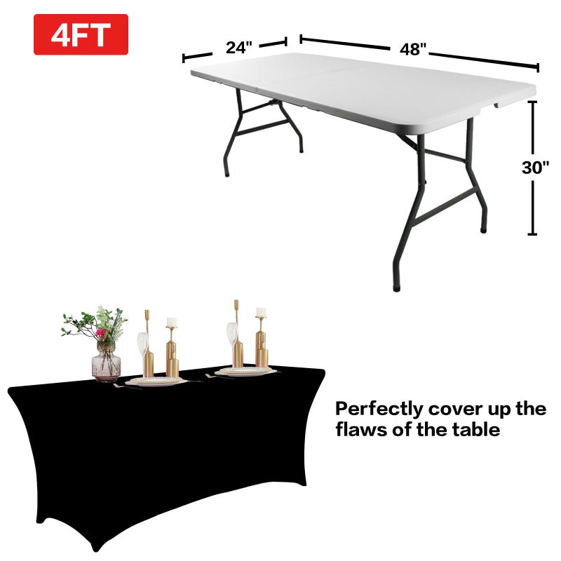 IVAPUPU 2 Pack 4FT Table Cloth for Rectangular Fitted Events Stretch Black Table Covers Washable Table Cover Spandex Spring Tablecloth Table Protector for Party  Wedding  Cocktail  Banquet  Festival - Image 3