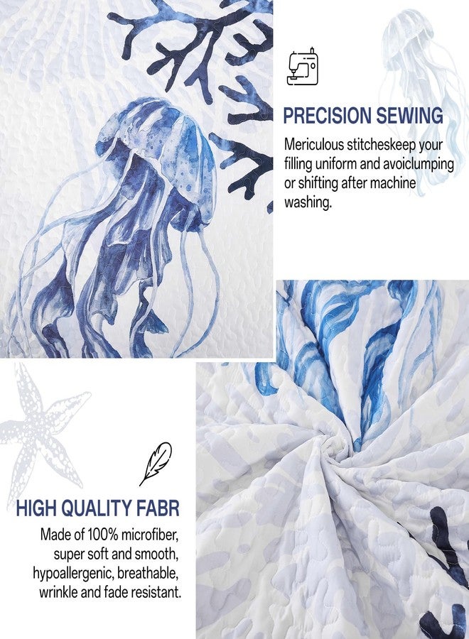 Xruibed Coastal Quilt Set Queen Size Blue Nautical Beach Quilt Coverlet Reversible Lightweight Bedspread with 2 Pillowshams Soft Microfiber Quilt Set for All Season 90"x96" - Image 4