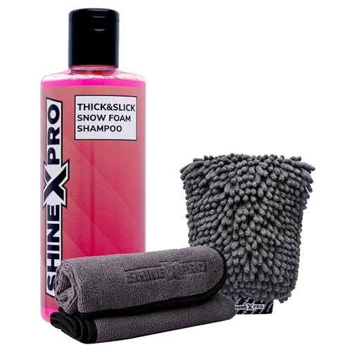 ShineXPro Foam Car Wash Shampoo With 2Pcs 500GSM Microfiber Cloth & Wash Mitt - Thick Foam With Shine Enhancing Formula - Image 1