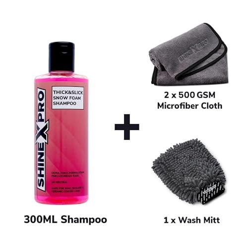 ShineXPro Foam Car Wash Shampoo With 2Pcs 500GSM Microfiber Cloth & Wash Mitt - Thick Foam With Shine Enhancing Formula - Image 3