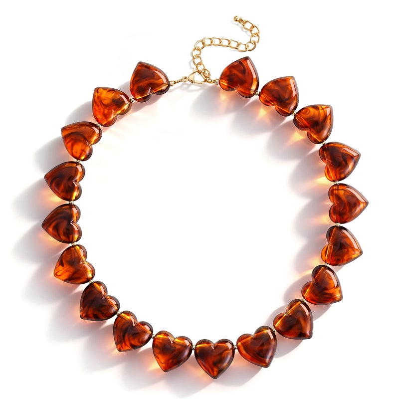 YUJIE Chunky Heart Choker Necklace for Women- Statement Chunky Necklace with Acrylic Beaded Chain for Summer Beach Vacation(heart choker) - Image 1