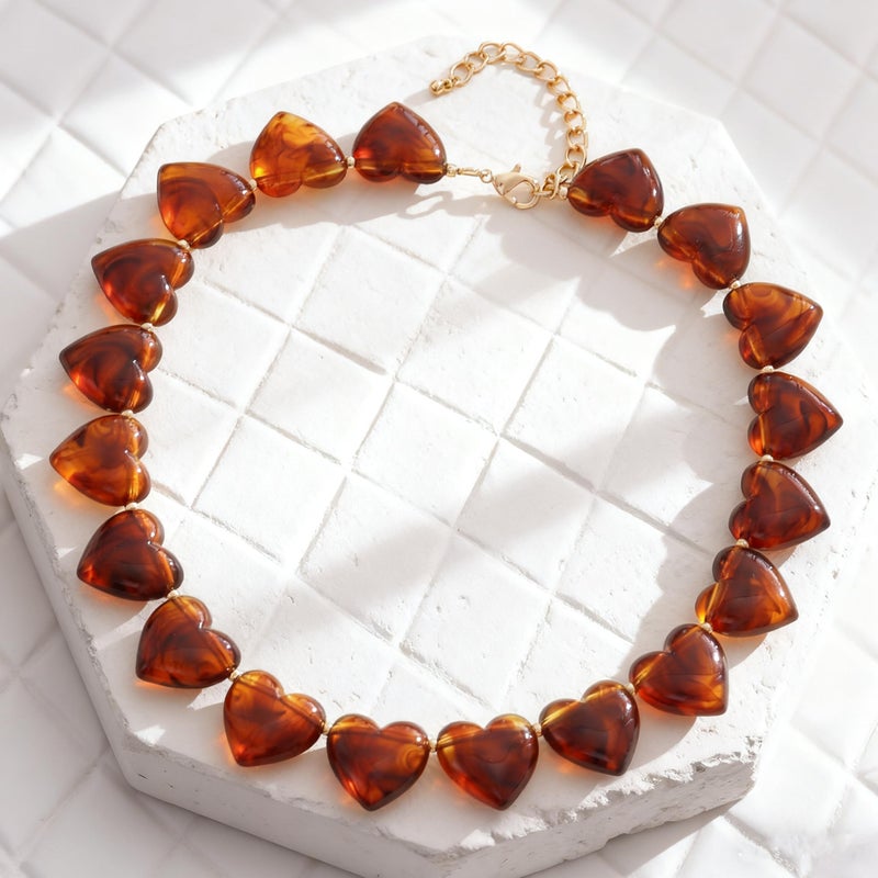 YUJIE Chunky Heart Choker Necklace for Women- Statement Chunky Necklace with Acrylic Beaded Chain for Summer Beach Vacation(heart choker) - Image 5