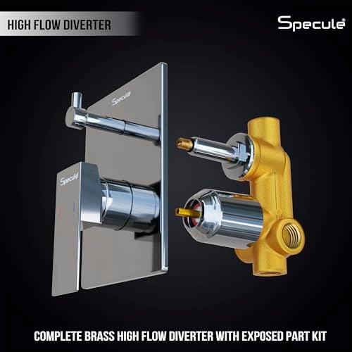Specule Brass, Concealed Body High Flow Diverter | With Exposed Part Kit | Bathroom Shower System | Bathroom Mixer | Diverter set for Bathroom | Chrome Finish (Cubix) - Image 5