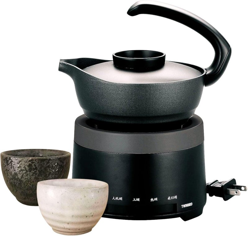 Someie TWINBIRD Sake Warmer, Black TW-D418B & White/Black Ochoko Set | Japanese Sake, Hot Sake, Compatible up to About 300 ml, Heat Retention, Electric, Temperature Control, Tabletop - Image 1